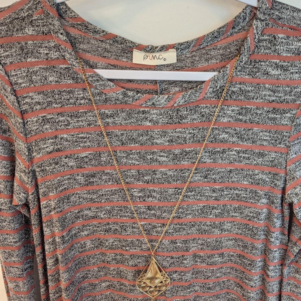 Pink and gray striped dress